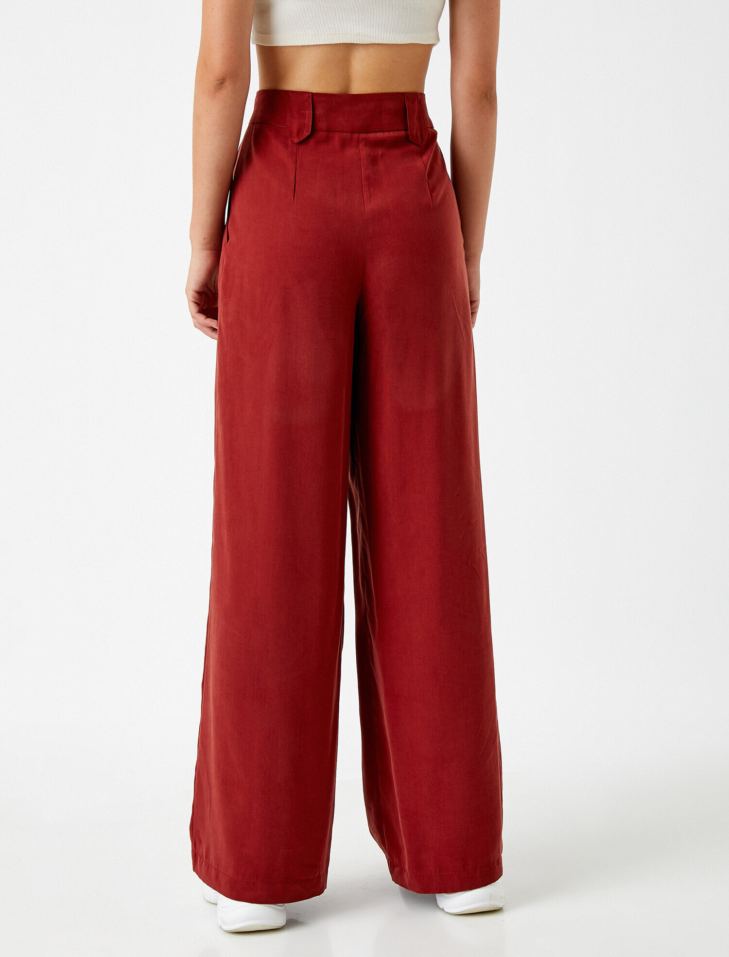   Yüksek Bel Pantolon Düğmeli Geniş Paça