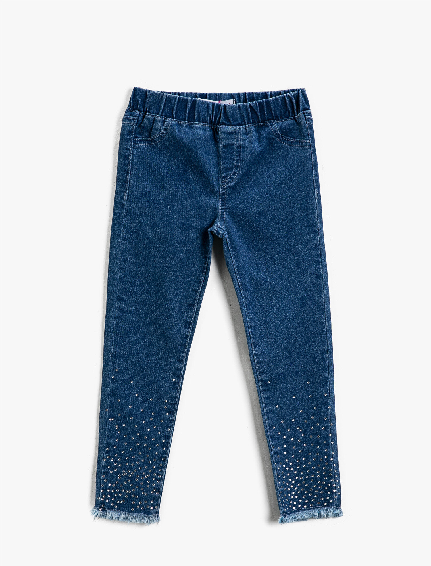  Kız Çocuk Kot Tayt Paçaları Taşlı Beli Lastikli