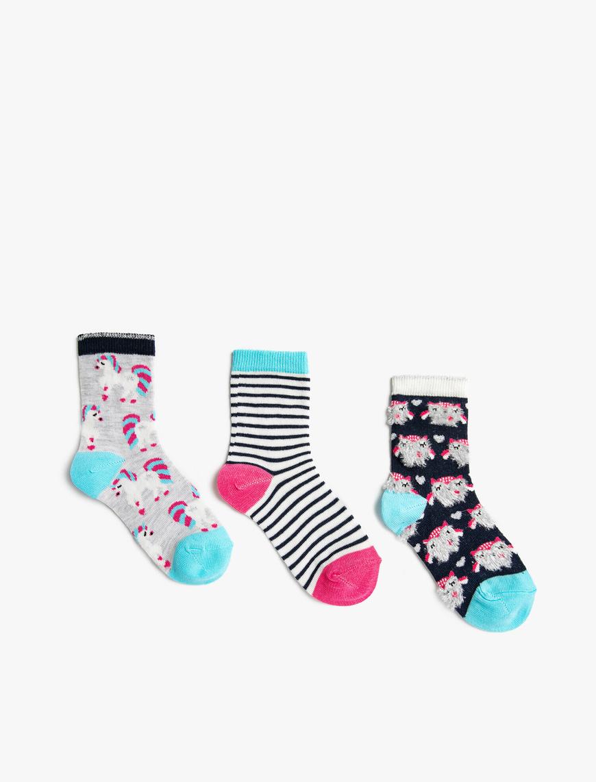  Kız Çocuk Pamuklu Soket Çorap Çoklu