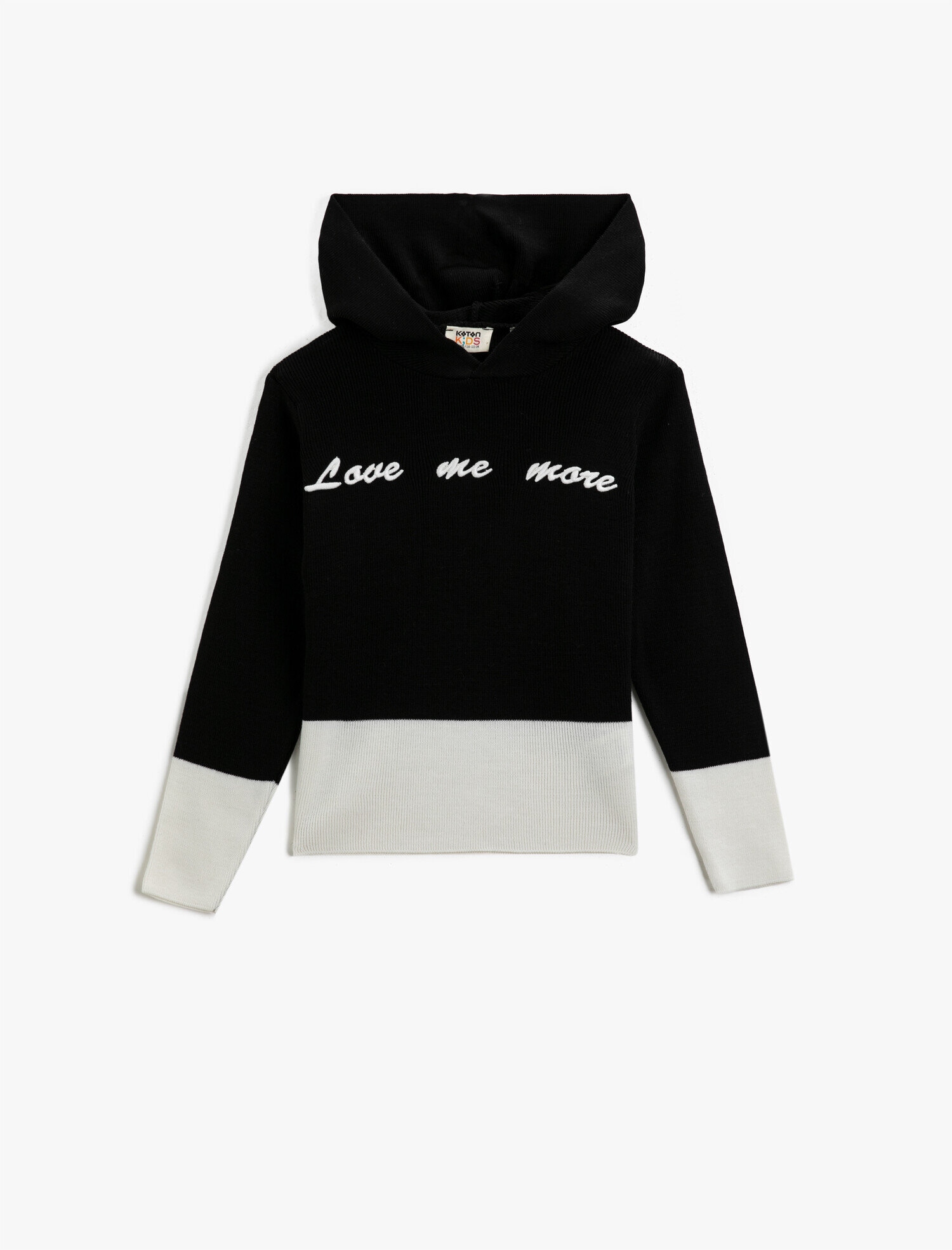 Kız Çocuk İşlemeli Kapüşonlu Kazak Renk Bloklu