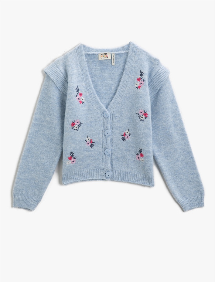 Kız Çocuk V Yaka Çiçekli Hırka