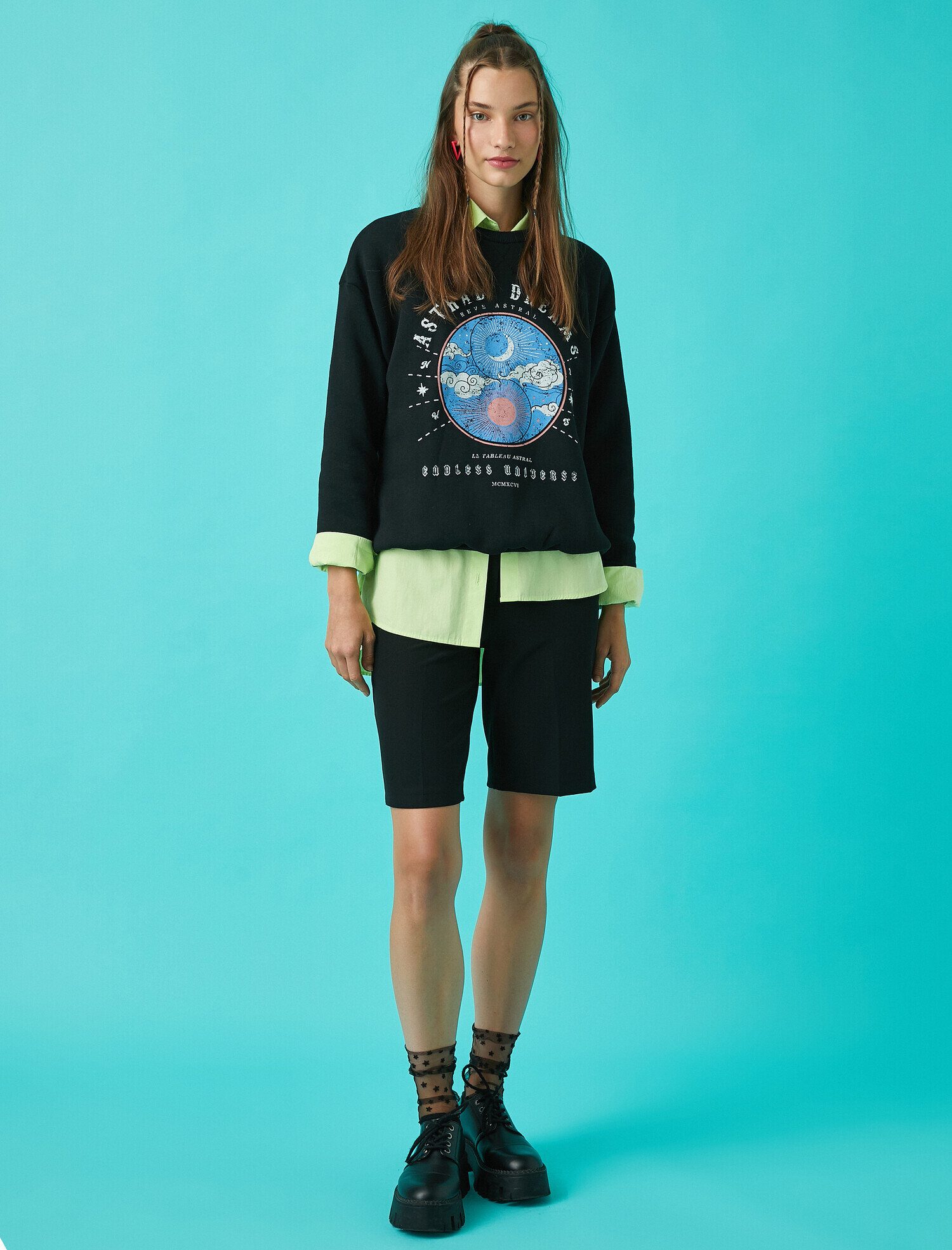   Baskılı Sweatshirt Bisiklet Yaka