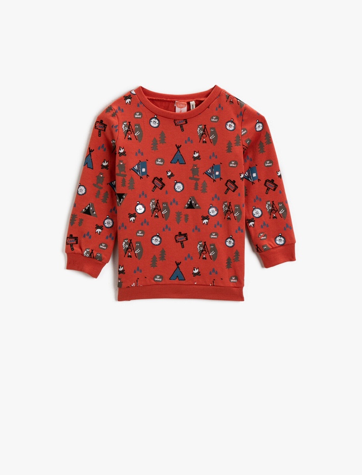 Erkek Bebek Desenli Sweatshirt Pamuklu Uzun Kollu