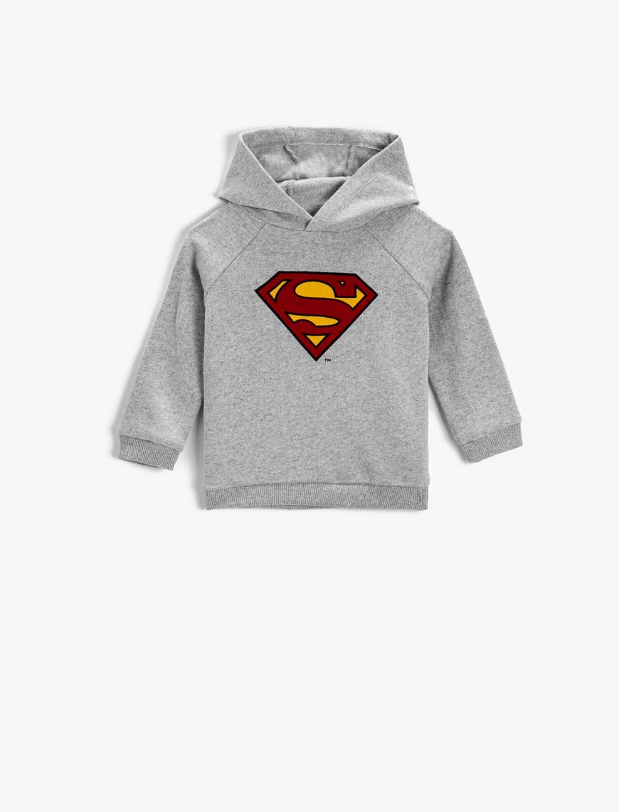  Erkek Bebek Superman Lisanslı Baskılı Kapüşonlu Sweatshirt