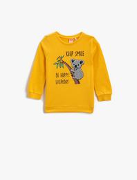 Bisiklet Yaka Uzun Kollu Baskılı Sweatshirt