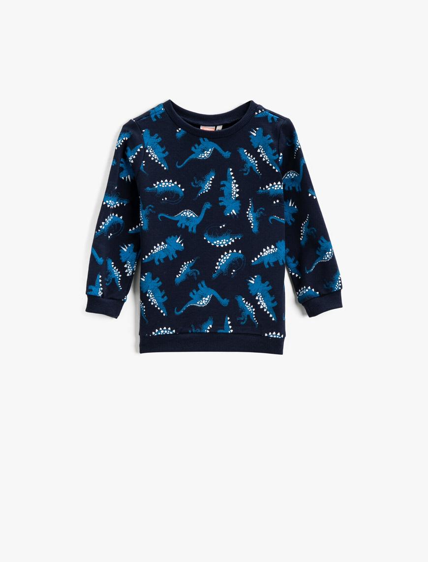  Erkek Bebek Dinazor Baskılı Sweatshirt Pamuklu