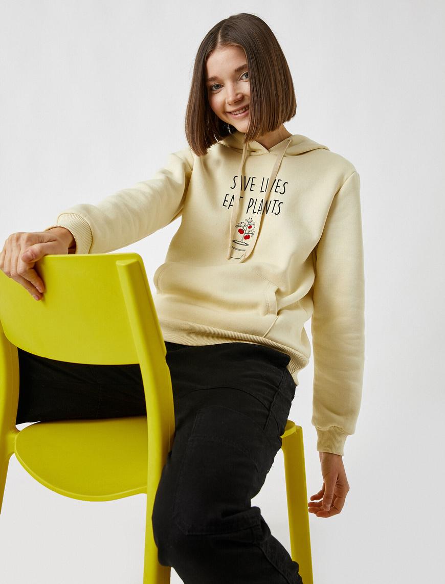   Baskılı Kapüşonlu Sweatshirt
