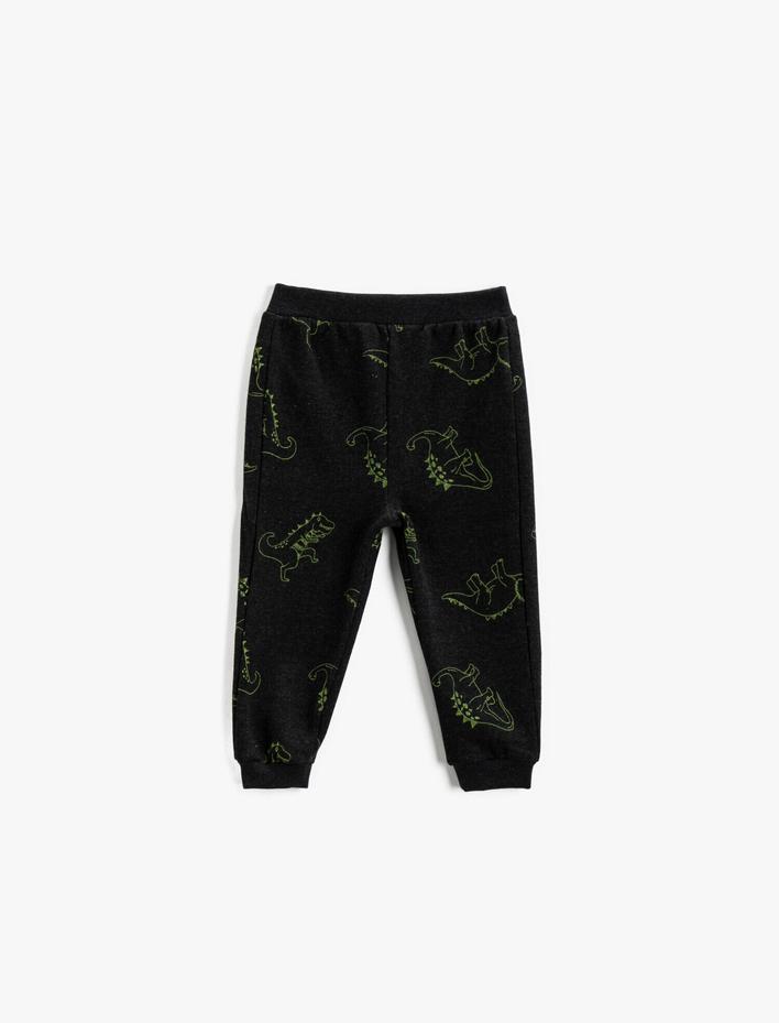 Erkek Bebek Dinozor Baskılı Eşofman Altı Beli Lastikli