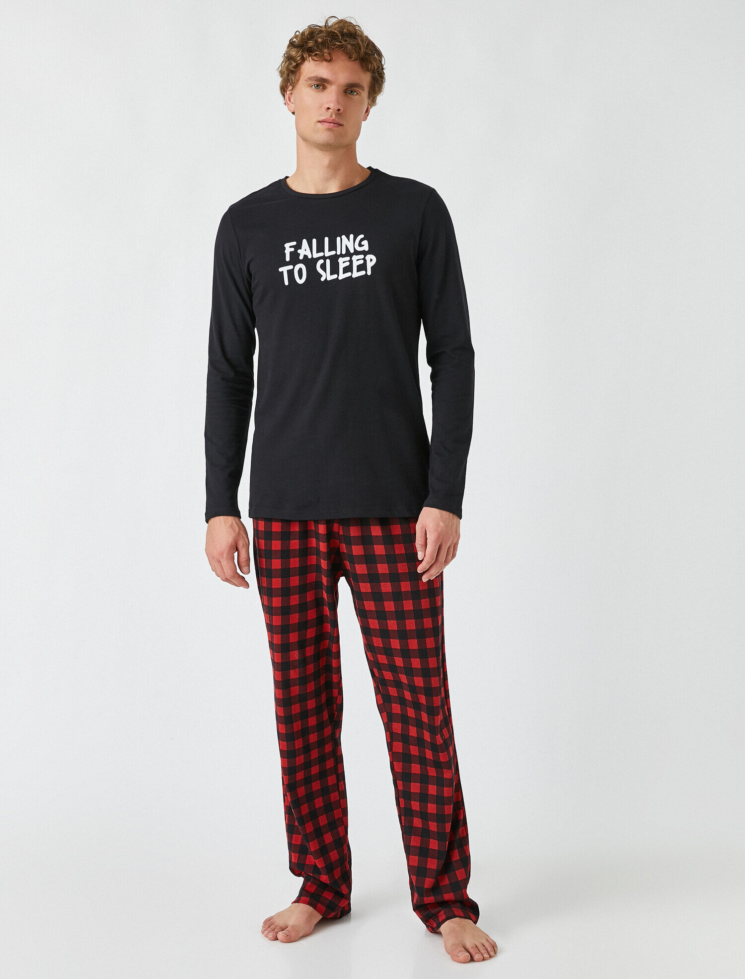   Pamuklu Kareli Uzun Kollu Pijama Seti