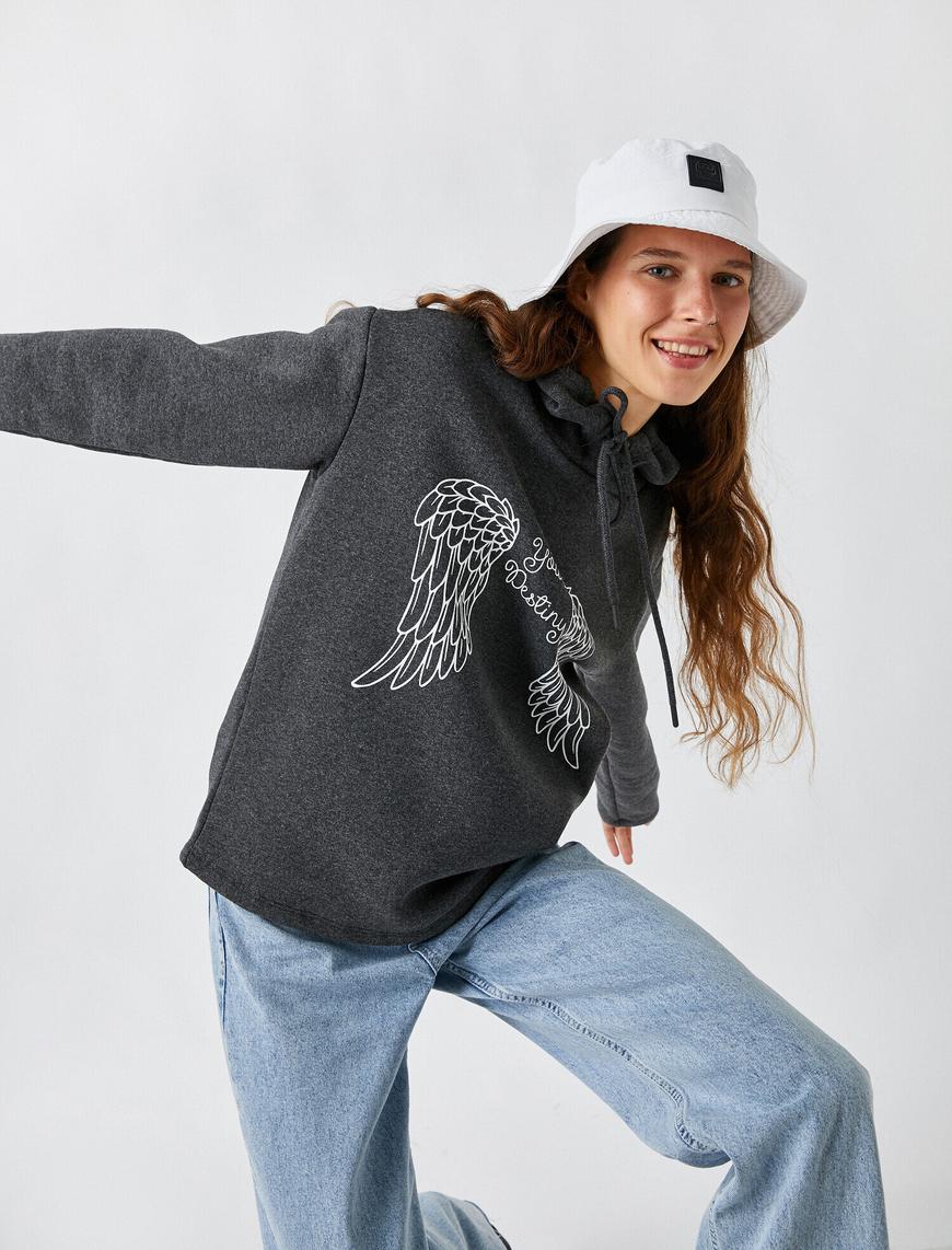   Kapüşonlu Baskılı Sweatshirt