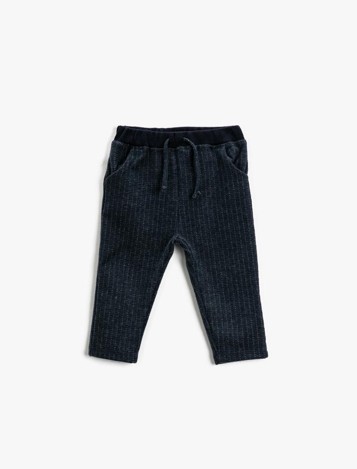 Erkek Bebek Belden Bağlamalı Çizgili Eşofman Altı Cepli