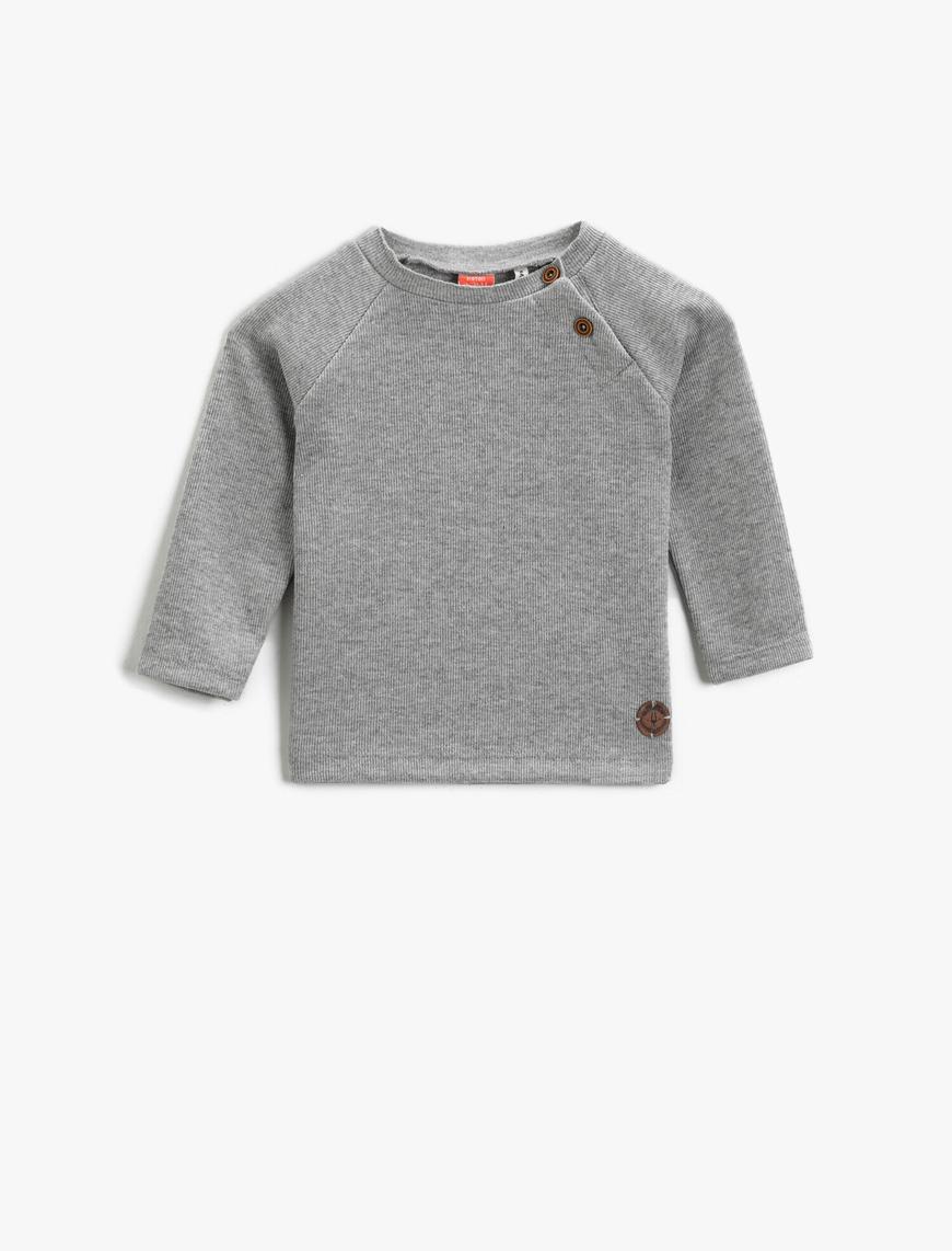  Erkek Bebek Düğme Detaylı Sweatshirt Pamuklu