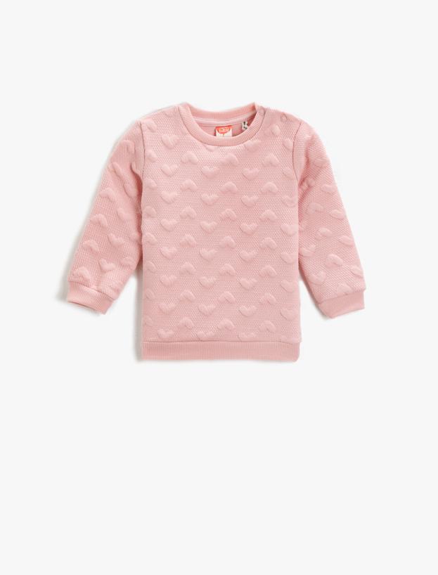  Kız Bebek Bisiklet Yaka Uzun Kollu Desenli Sweatshirt