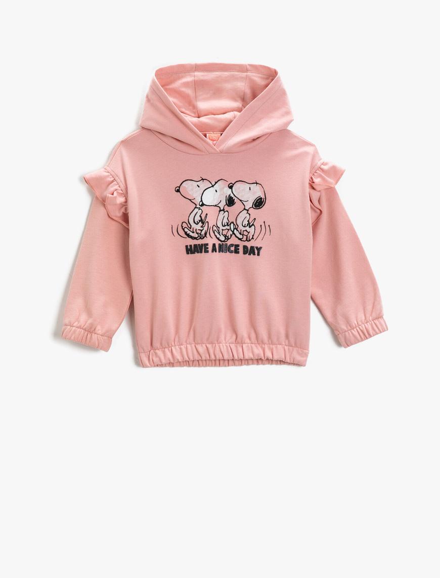  Kız Bebek Snoopy Lisanslı Kapüşonlu Sweatshirt Pamuklu