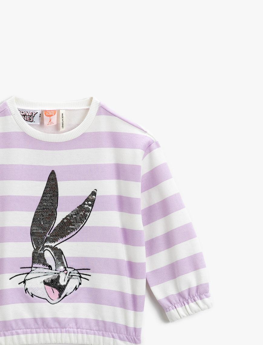 Kız Bebek Bugs Bunny Lisanslı  Pullu Sweatshirt