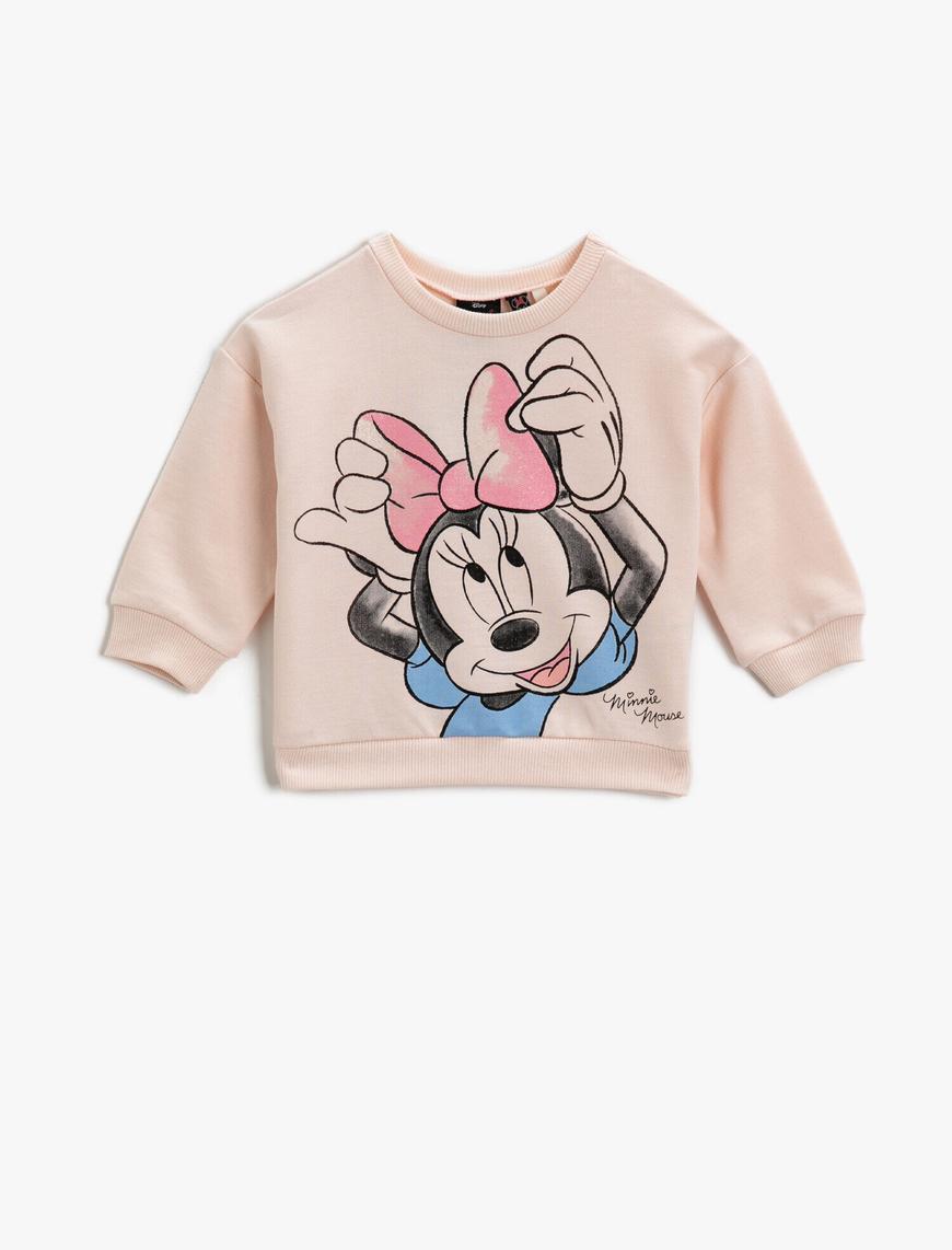  Kız Bebek Mickey Mouse Baskılı Lisanslı Sweatshirt Pamuklu