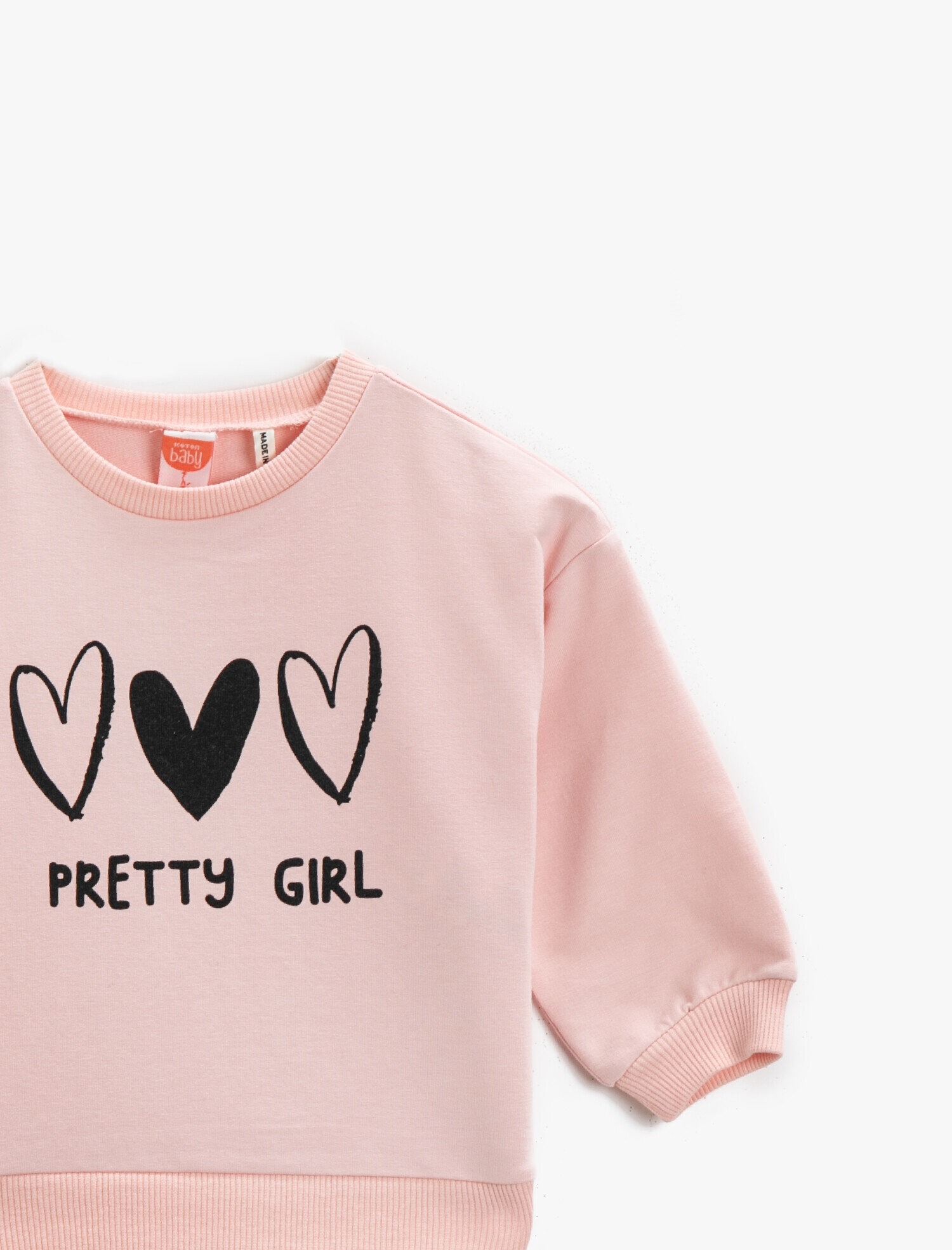  Kız Bebek Kalp Baskılı Sweatshirt Bisiklet Yaka Uzun Kollu Pamuklu