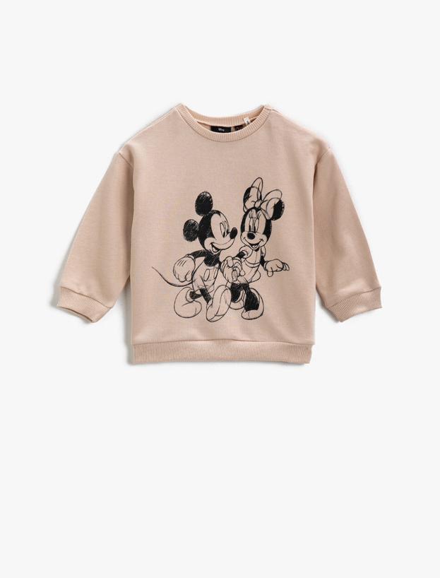 Ekru Kız Bebek Mickey u0026 Minnie Mouse Baskılı Sweatshirt Lisanslı Pamuklu  2KMG19386AK | Koton