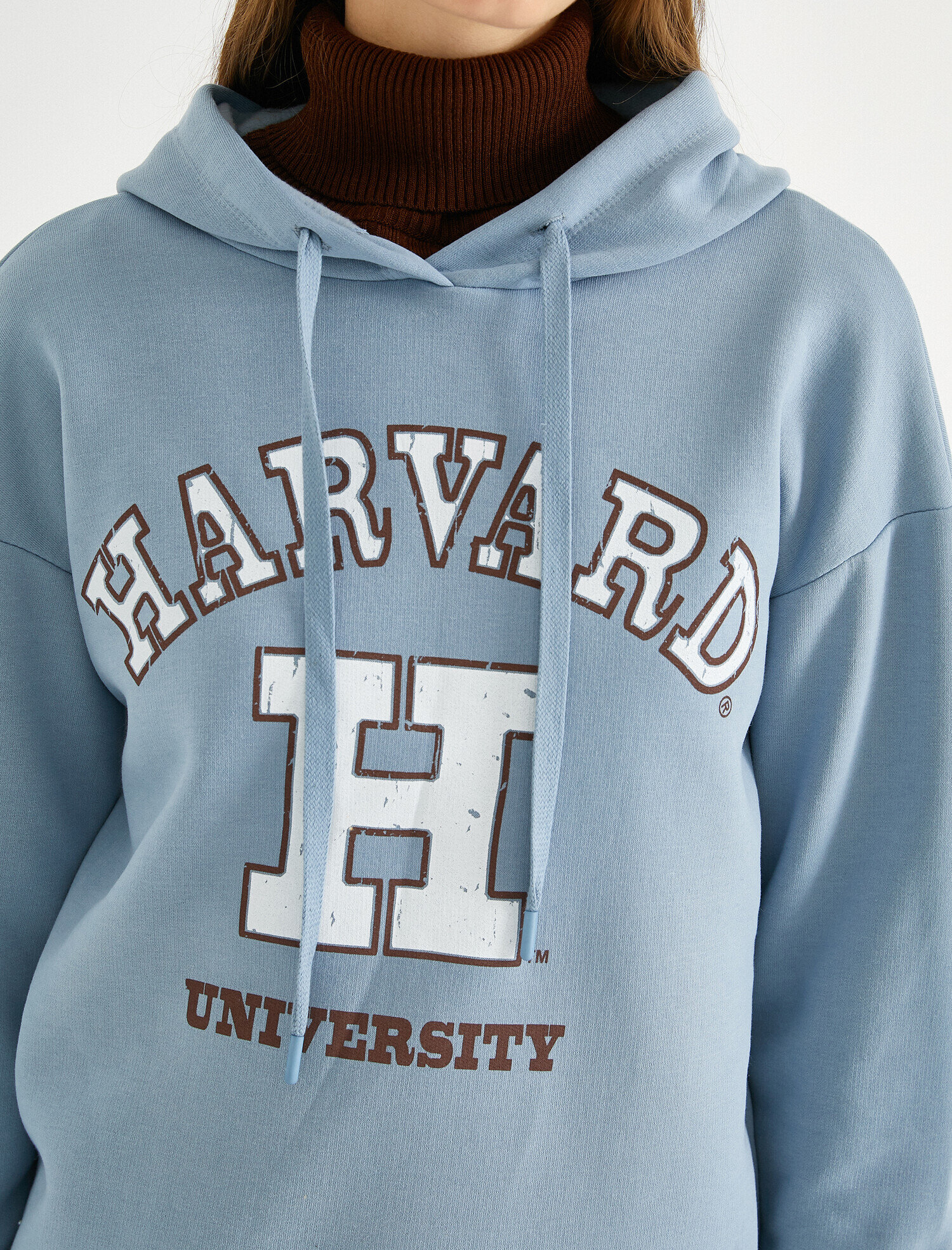   Uzun Kollu Yazı Baskılı Kapüşonlu Sweatshirt Harvard Lisanslı