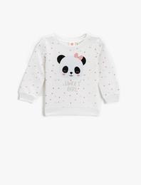 Panda Baskılı Sweatshirt Bisiklet Yaka