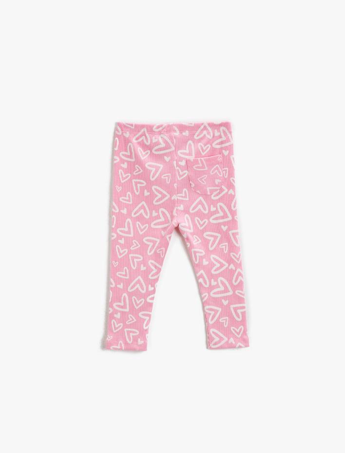 Kız Bebek Beli Lastikli Tayt Kalp Baskılı