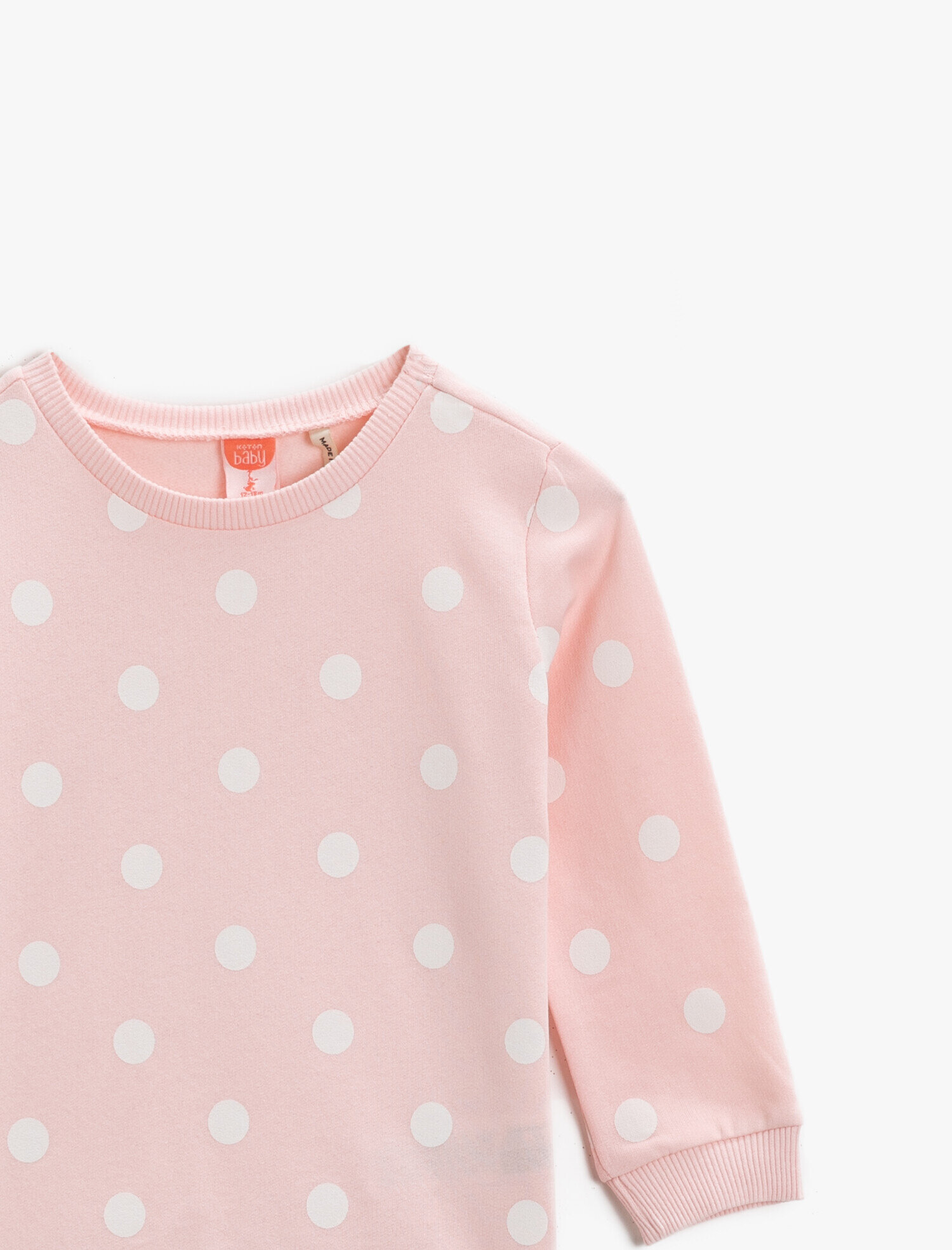  Kız Bebek Puantiyeli Pamuklu Sweatshirt Bisiklet Yaka Uzun Kollu