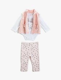 Kedi Figürü Baskılı Zıbın Seti