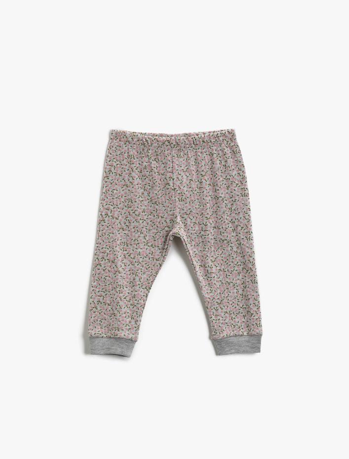 Kız Bebek Çiçekli Eşofman Altı Beli Lastikli