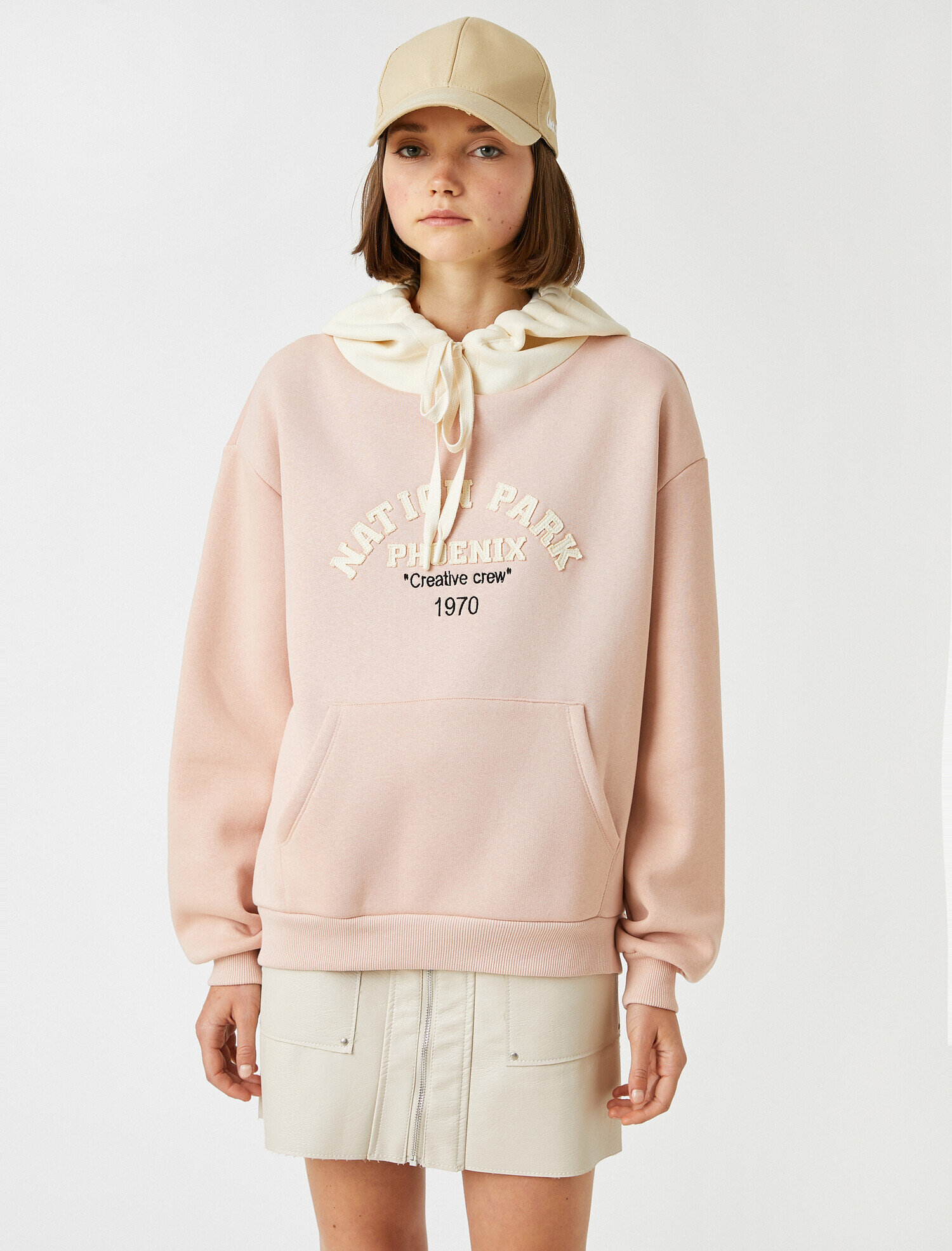   Kapüşonlu Nation Park İşlemeli Kanguru Cepli Sweatshirt İçi Polarlı