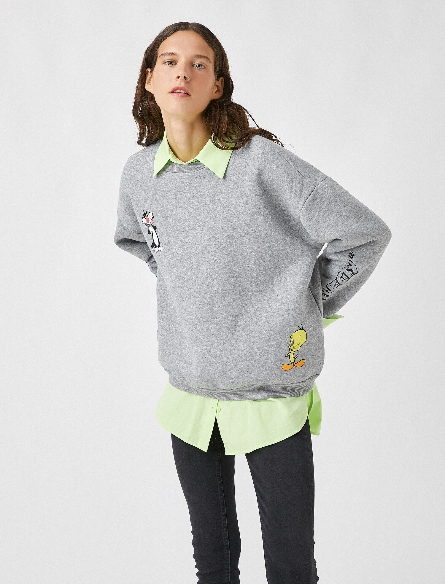   Warner Bros Lisanslı Baskılı Bisiklet Yaka Sweatshirt