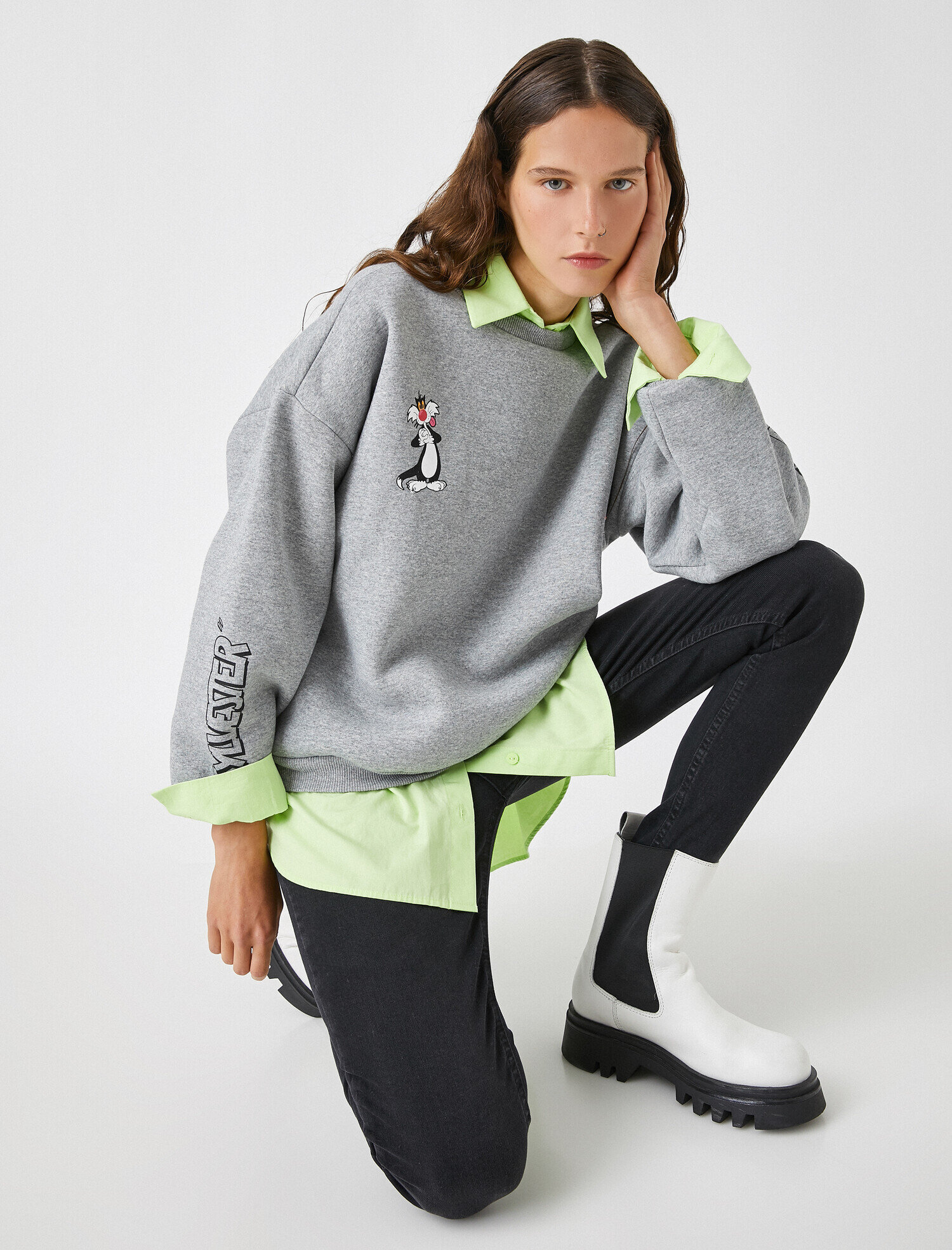   Warner Bros Lisanslı Baskılı Bisiklet Yaka Sweatshirt