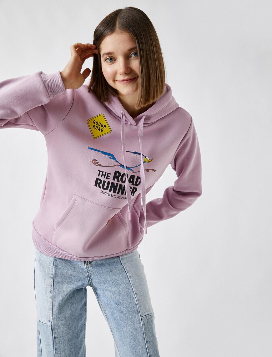   Warner Bros Lisanslı Kapüşonlu Cepli Baskılı Sweatshirt