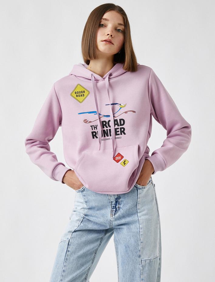  Warner Bros Lisanslı Kapüşonlu Cepli Baskılı Sweatshirt