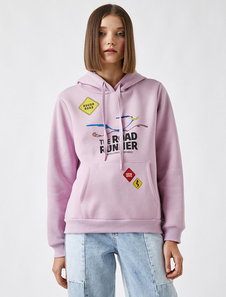   Warner Bros Lisanslı Kapüşonlu Cepli Baskılı Sweatshirt