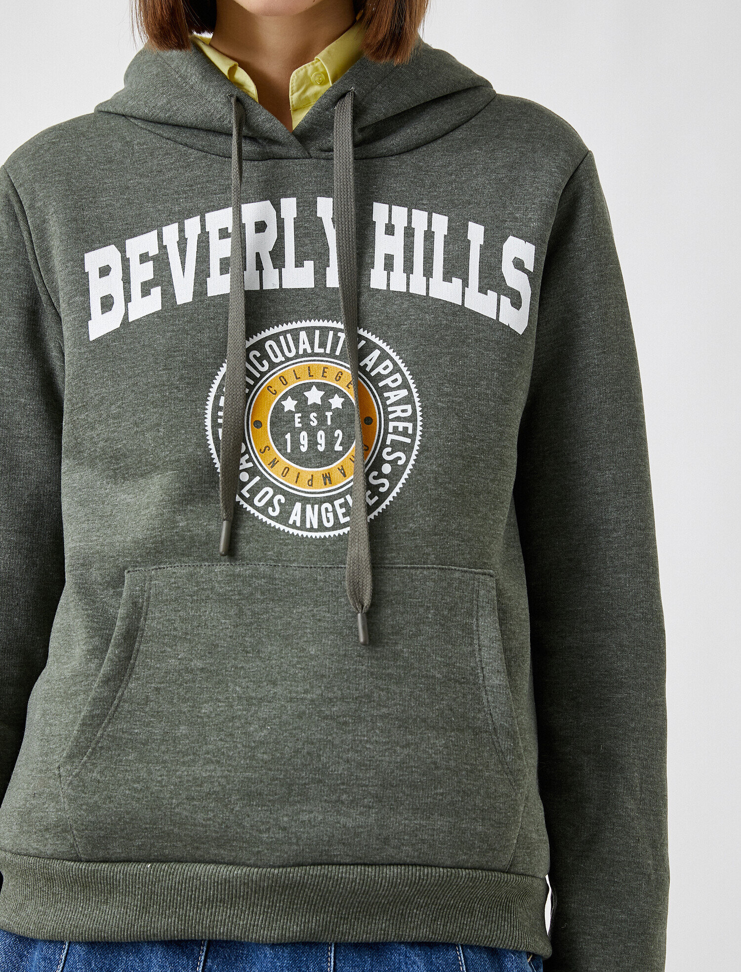 Kapüşonlu Baskılı Kolej Sweatshirt