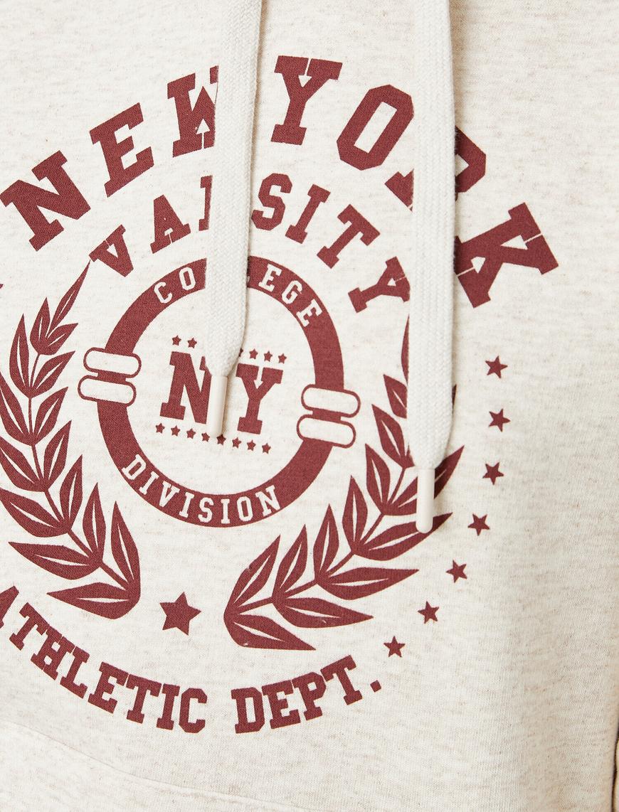   New York Baskılı Kapüşonlu Sweatshirt Pamuklu