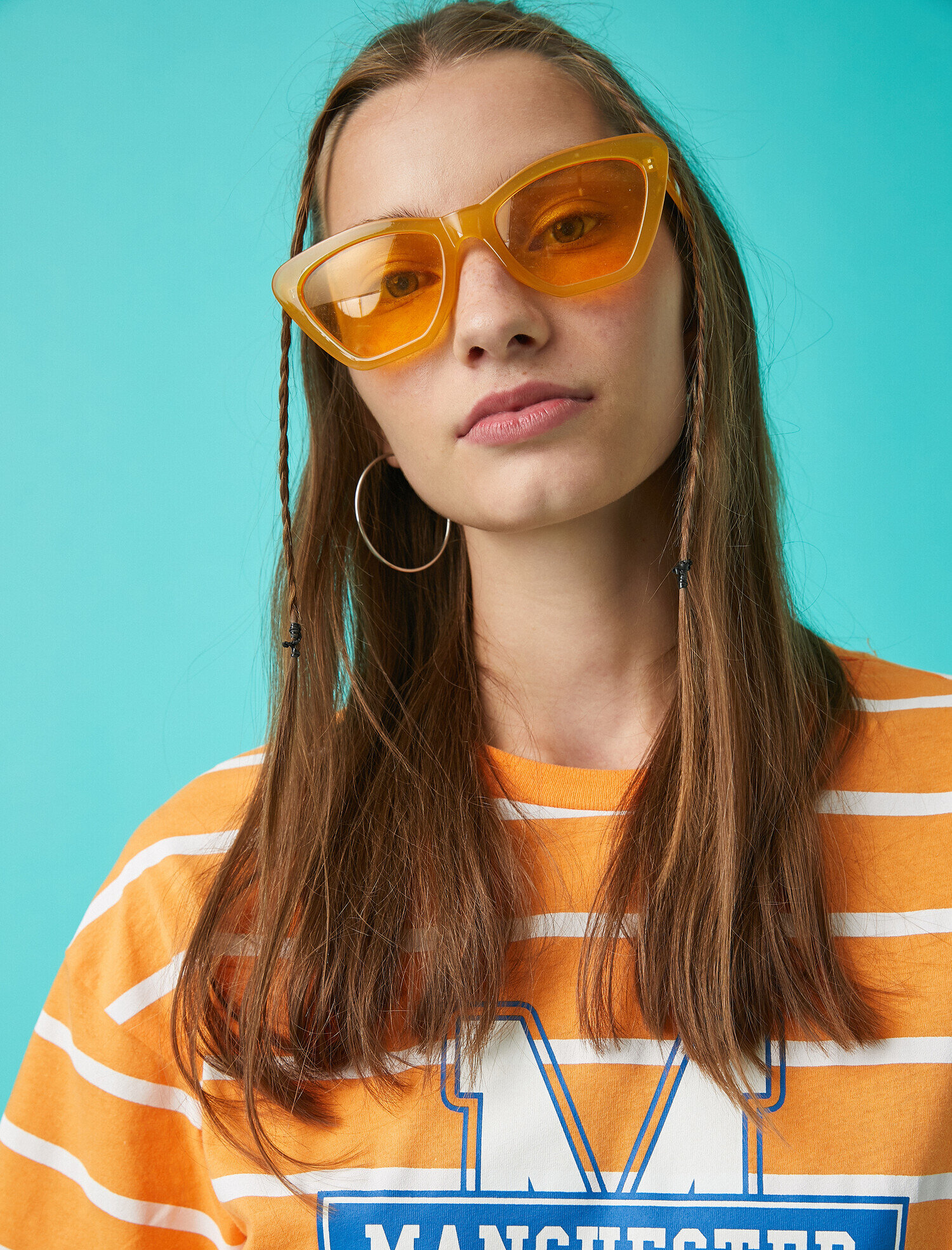   Çizgili Crop Tişört Baskılı Pamuklu