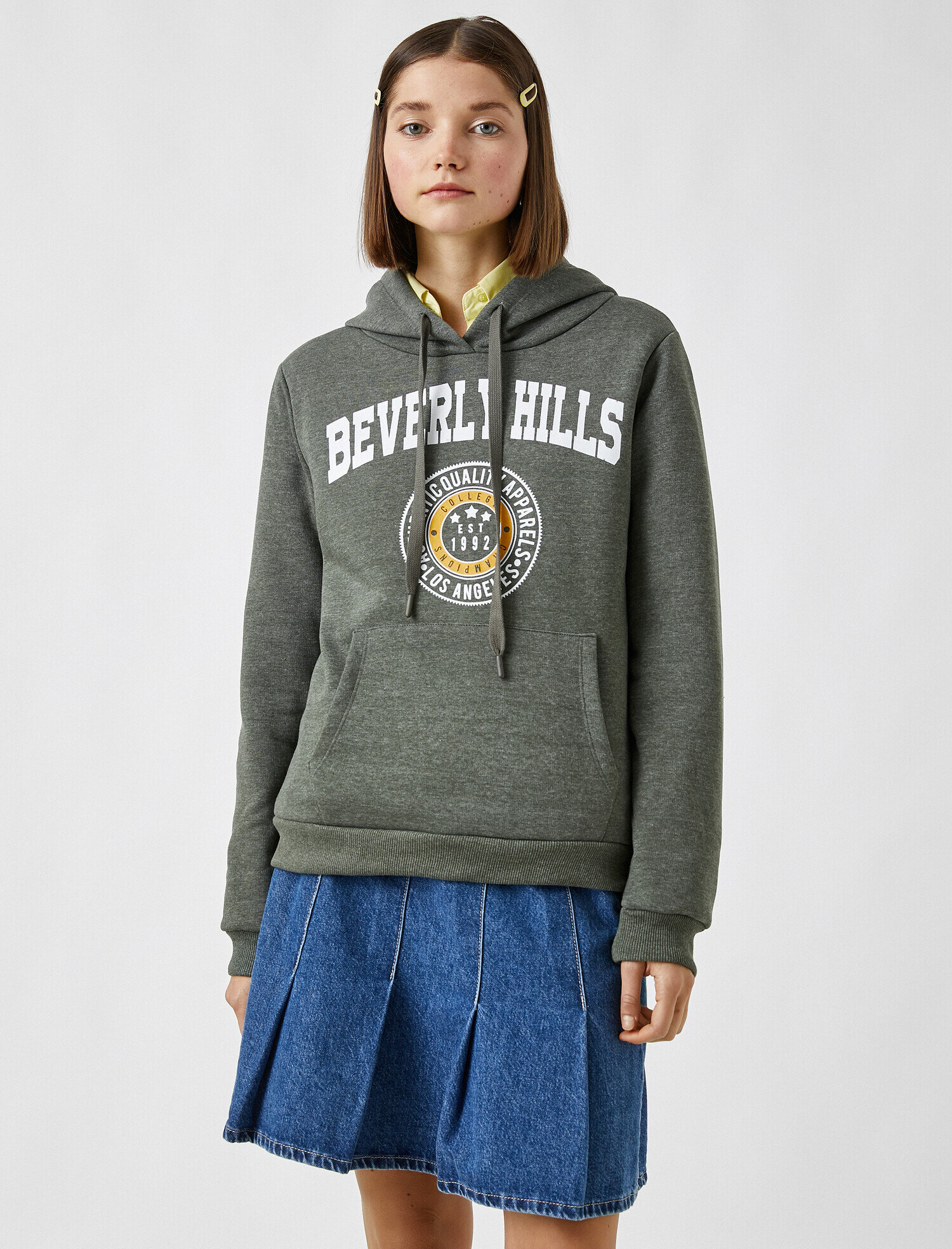 Kapüşonlu Baskılı Kolej Sweatshirt