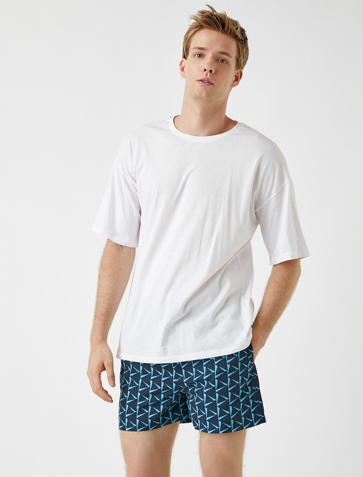  Geometrik Desenli Mayo Yüzme Şortu