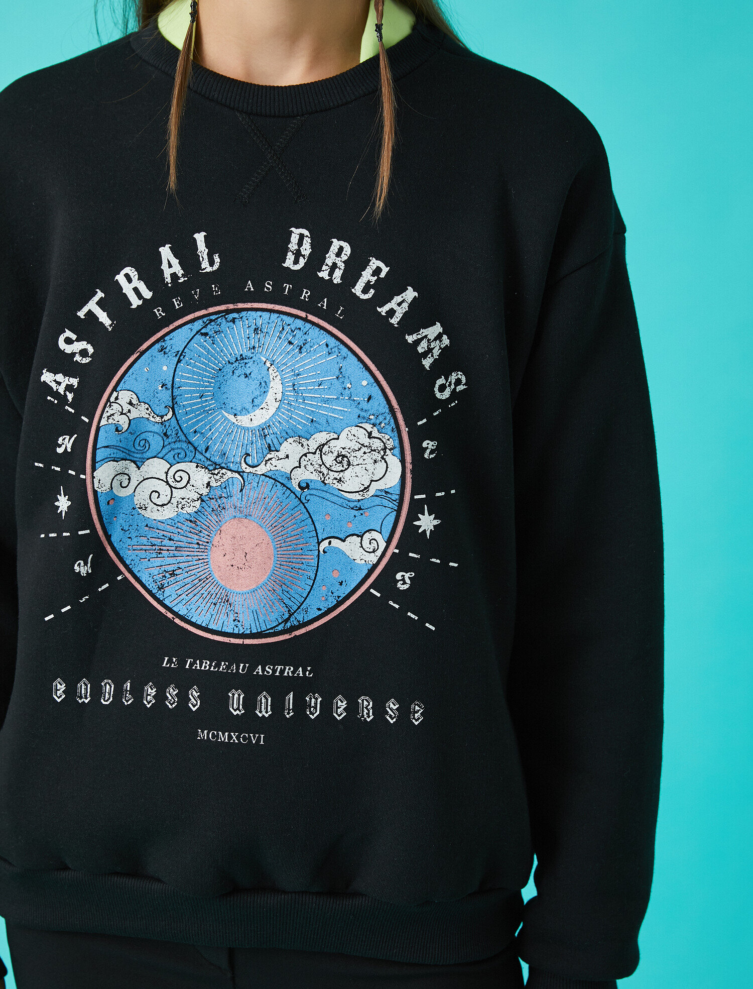   Baskılı Sweatshirt Bisiklet Yaka