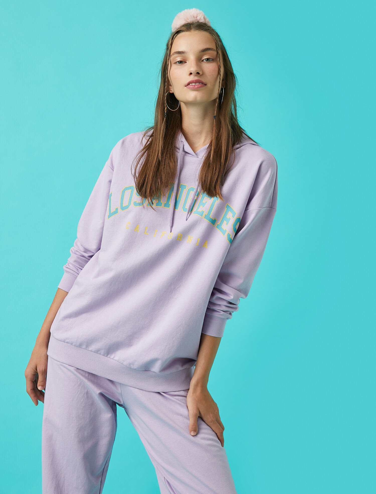   Baskılı Kapüşonlu Sweatshirt Pamuklu