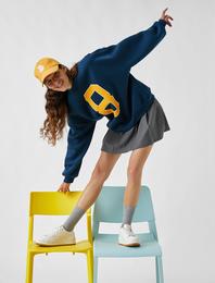 Yarım Balıkçı Baskılı Oversize Sweatshirt İçi Polarlı