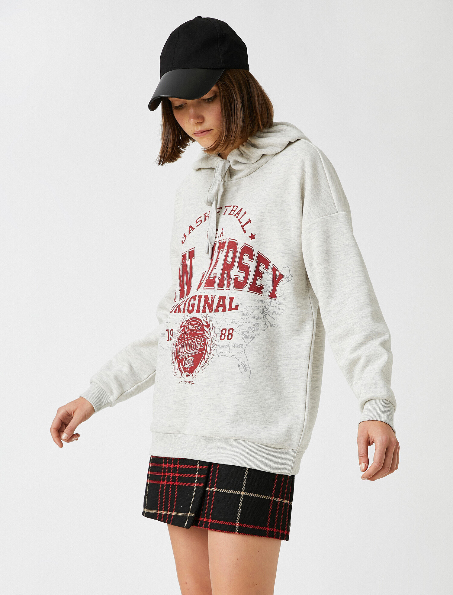   Baskılı Kapüşonlu Kolej Sweatshirt