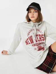 Baskılı Kapüşonlu Kolej Sweatshirt
