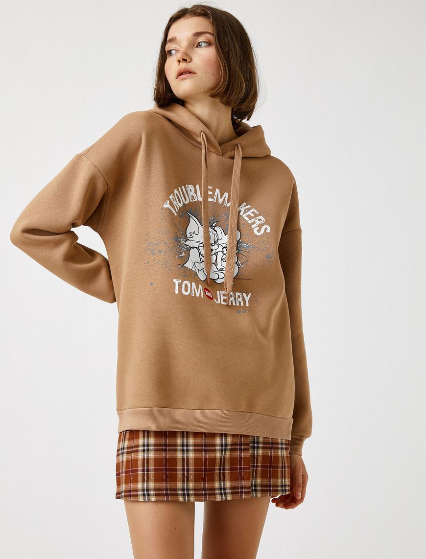  Tom ve Jerry Lisanslı Sweatshirt Kapüşonlu Uzun Kollu