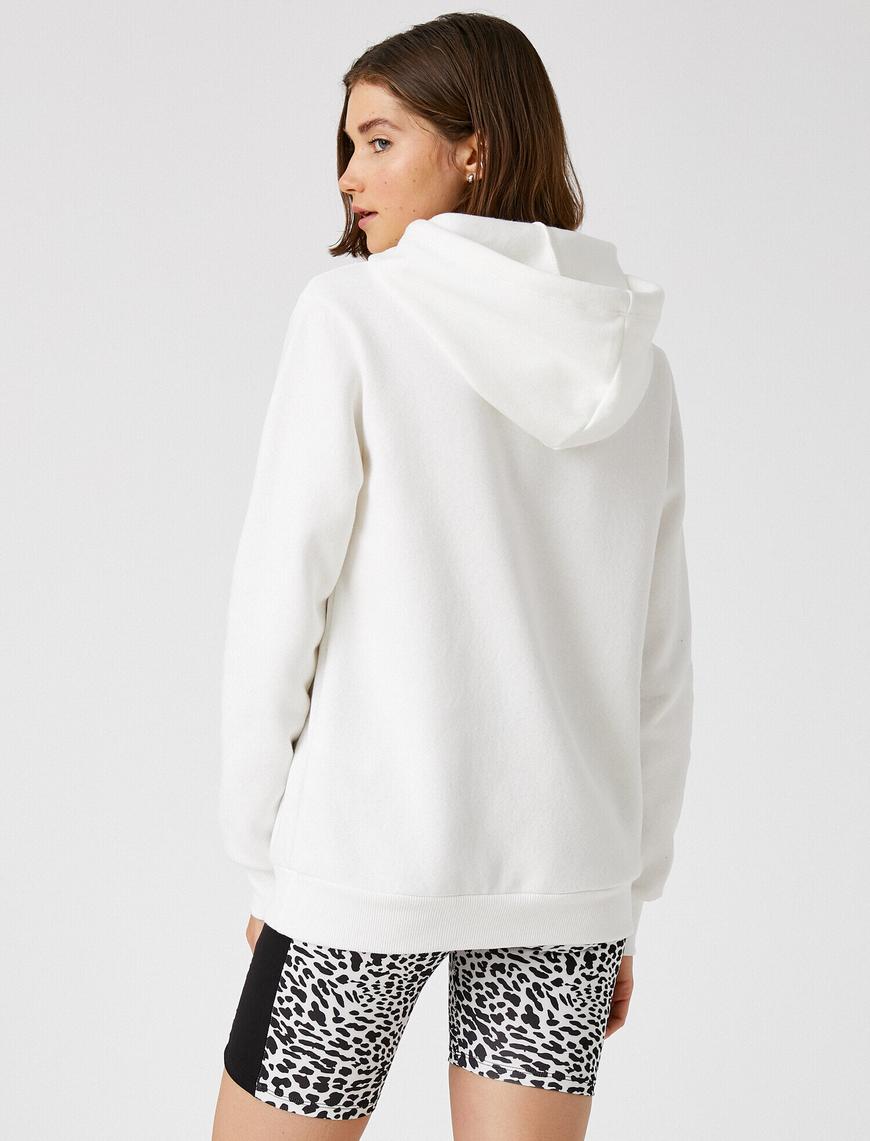   Kedi Baskılı Sweatshirt Kapüşonlu Kanguru Cepli