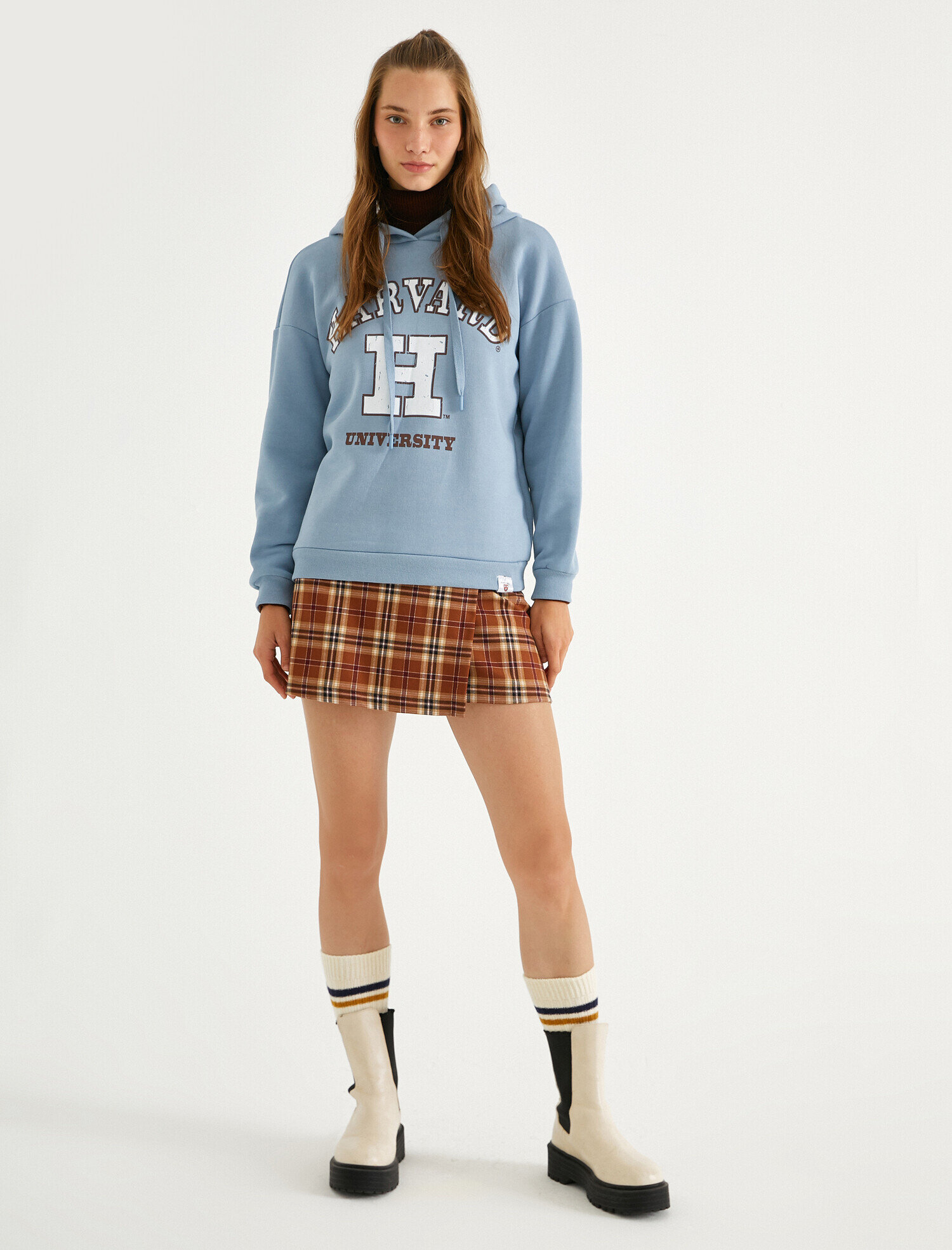   Uzun Kollu Yazı Baskılı Kapüşonlu Sweatshirt Harvard Lisanslı