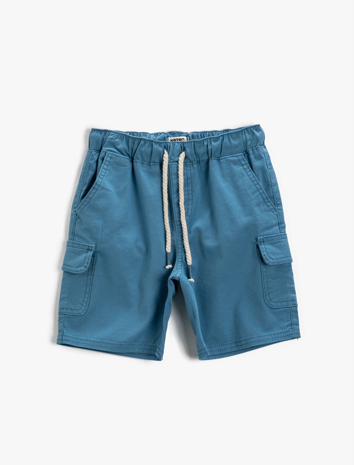 Erkek Çocuk Beli Bağlamalı Kargo Cepli Şort Pamuklu