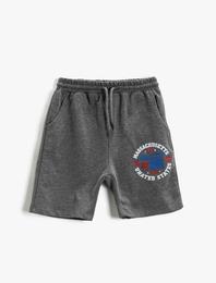 Baskılı Beli Bağlamalı Şort Pamuklu