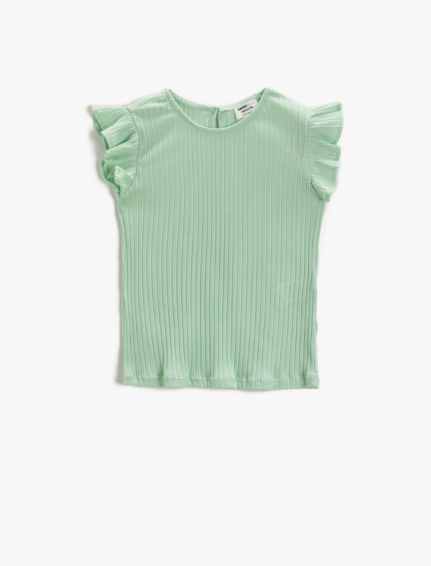  Kız Çocuk Kolları Fırfırlı Bisiklet Yaka Pamuklu Kısa Kollu Tişört